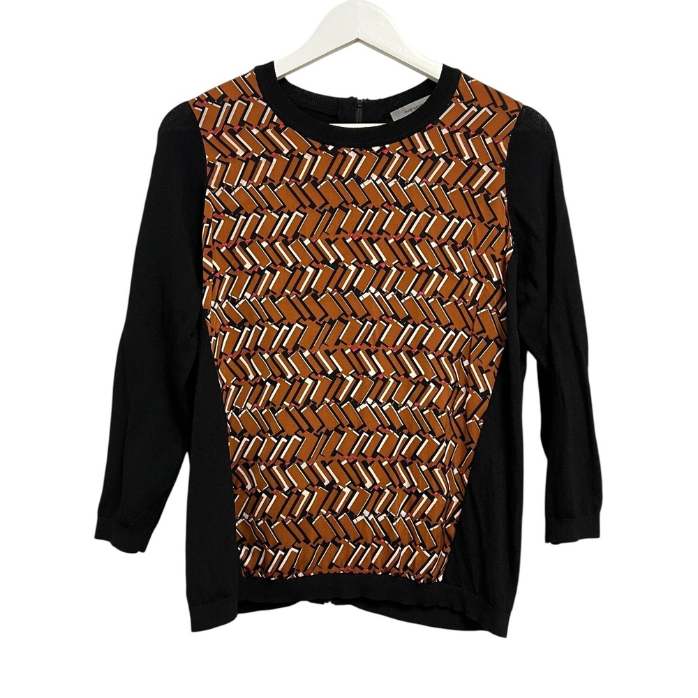 Classiques Entier Sweater Womens‎ Small Black Book Print Silk Back Zip Teacher